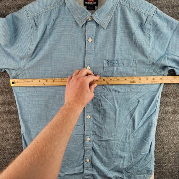 Quiksilver Button Up Shirt Men Short Sleeve Blue Striped Large Cotton Woven - Picture 5 of 15